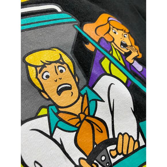 Vintage 90s Mens Medium Faded Spell Out Scooby Doo Cartoon T-Shirt Black Cotton - Picture 8 of 10